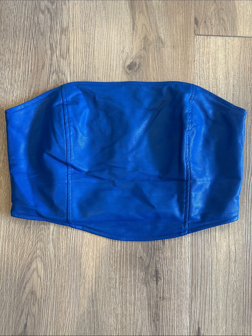Kendall & Kylie Cobalt Blue Strapless Faux Leather Bandeau Top